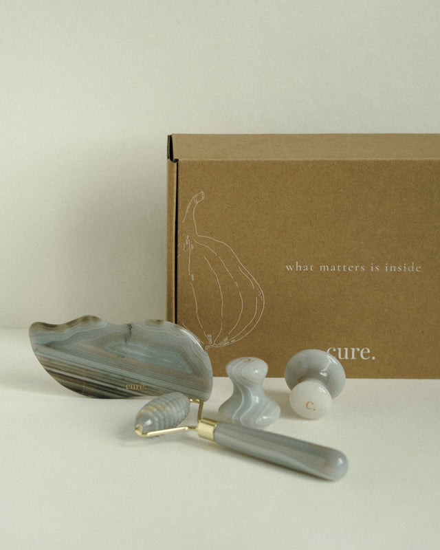 gua sha agate face roller stone mushrooms