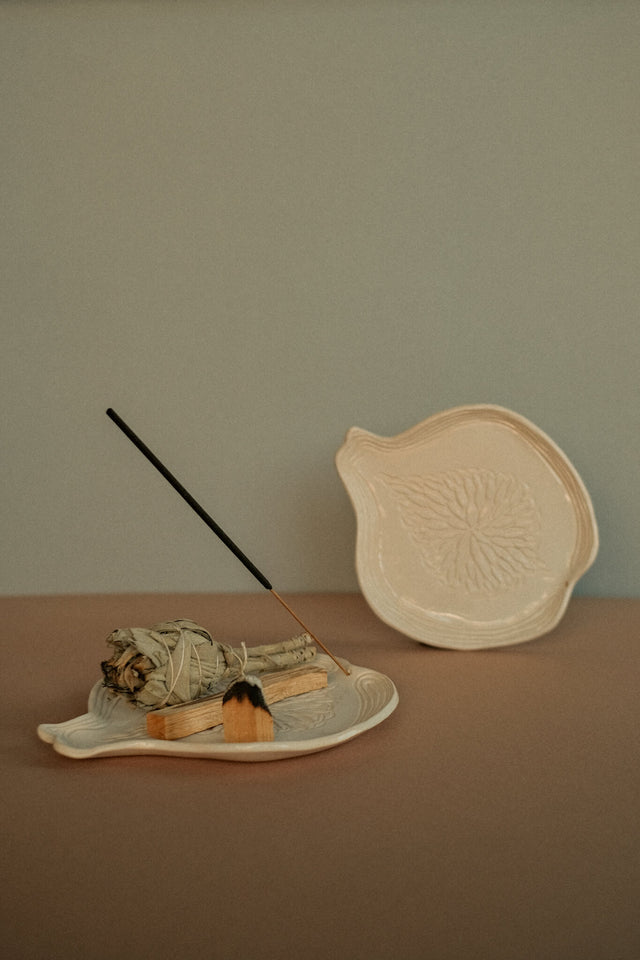 white handmade ceramic incense plates