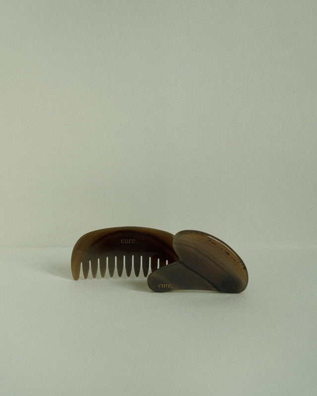 natural agate heart gua sha and hair comb