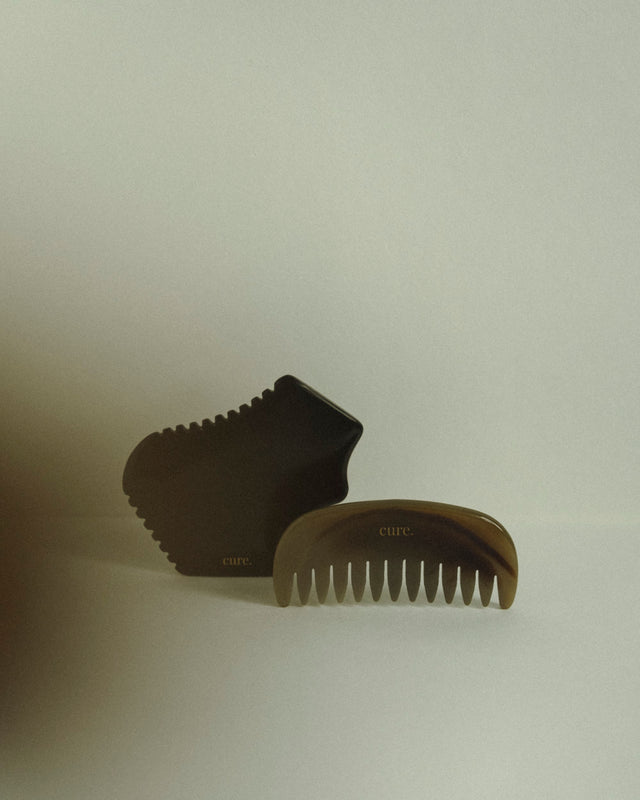 bian stone gua sha and natural agate hair comb