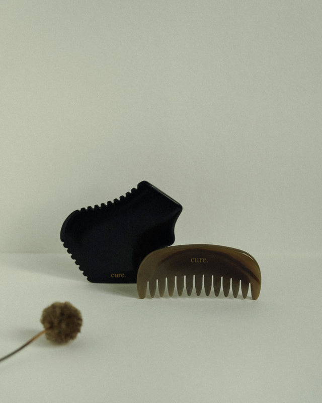 bian stone gua sha and natural agate hair comb